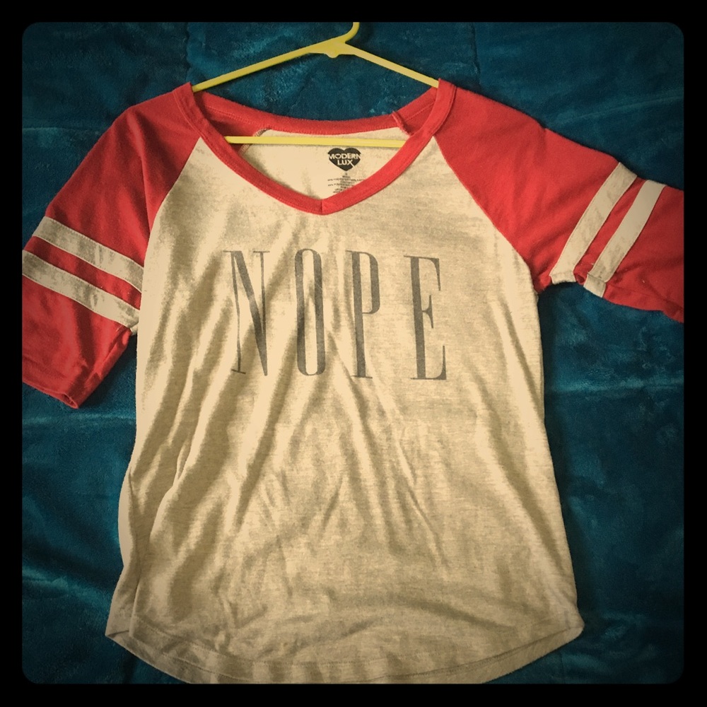 Grey and red 'nope' tshirt