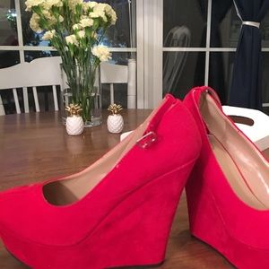 Red Ankle Strap Wedges
