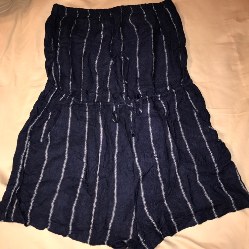 Navy and white strapless romper