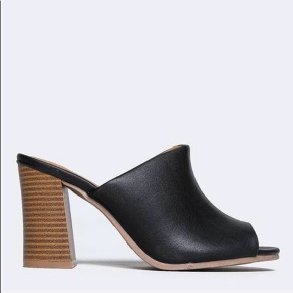 Black Chic Peep Toe Open Back Mules - Picture 2 of 5