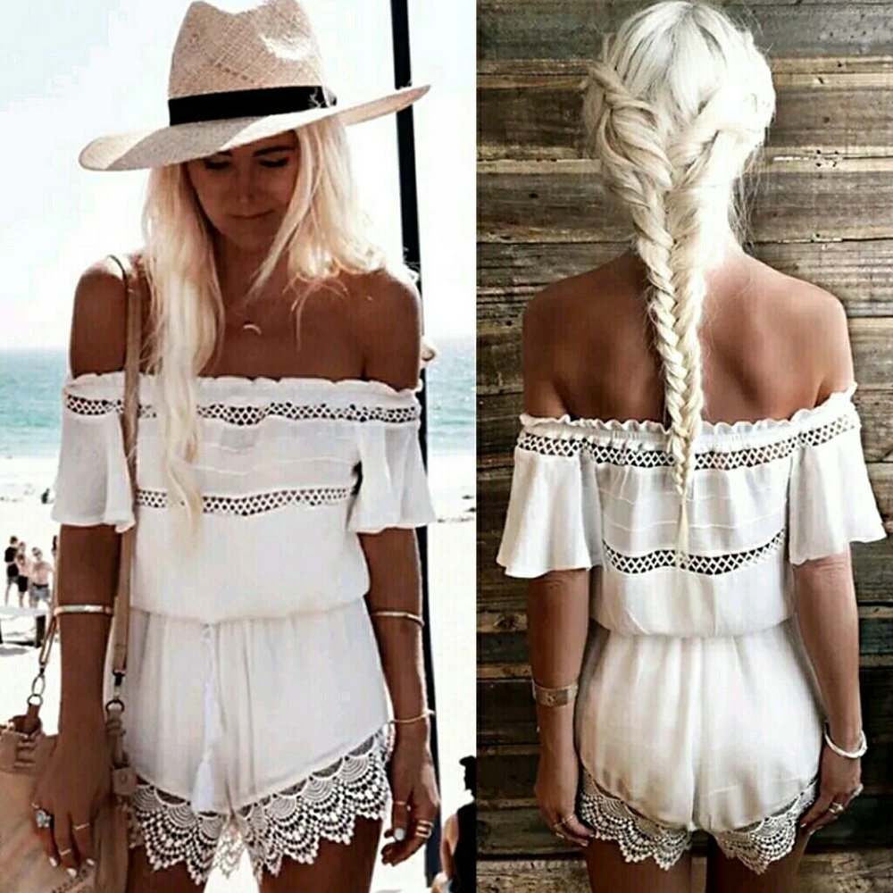 NEW🔴1 XL LEFT🔴WHITE LACEY CHIFFON ROMPER/CLBWR - Picture 2 of 8