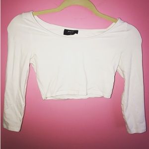 Nasty Gal Plain White 3/4 Sleeve Crop Top