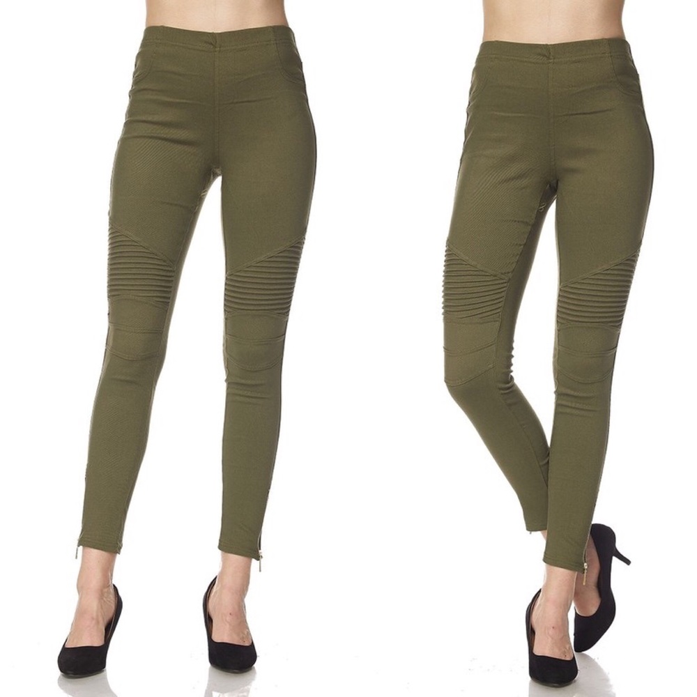 Last Olive Moto Jegging With Ankle Zipper Detail