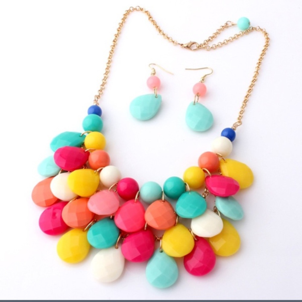 Multi Colored Beaded Necklace and Earring set