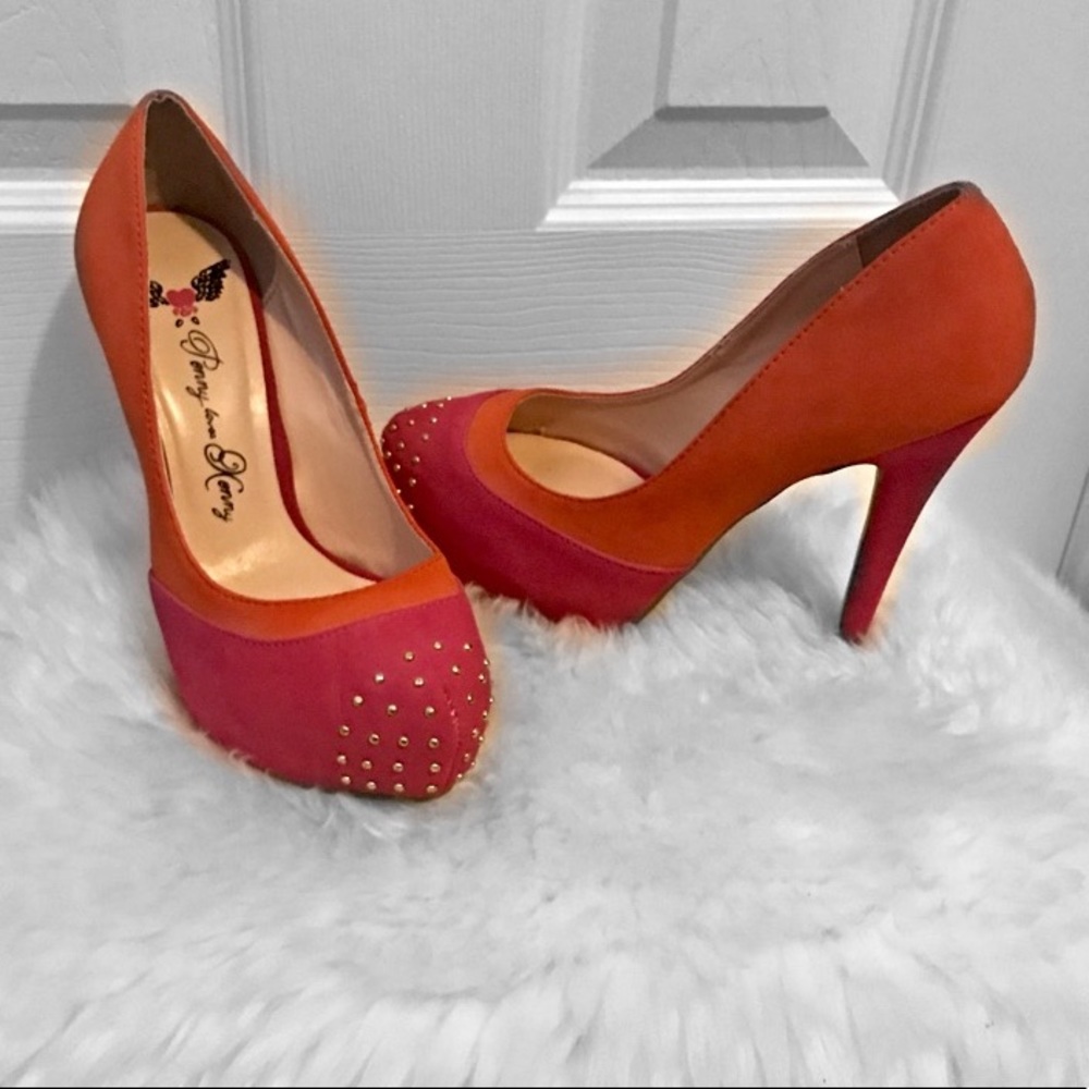 Gorgeous Orange/Hot pink Platform Velvet  Heels 👠