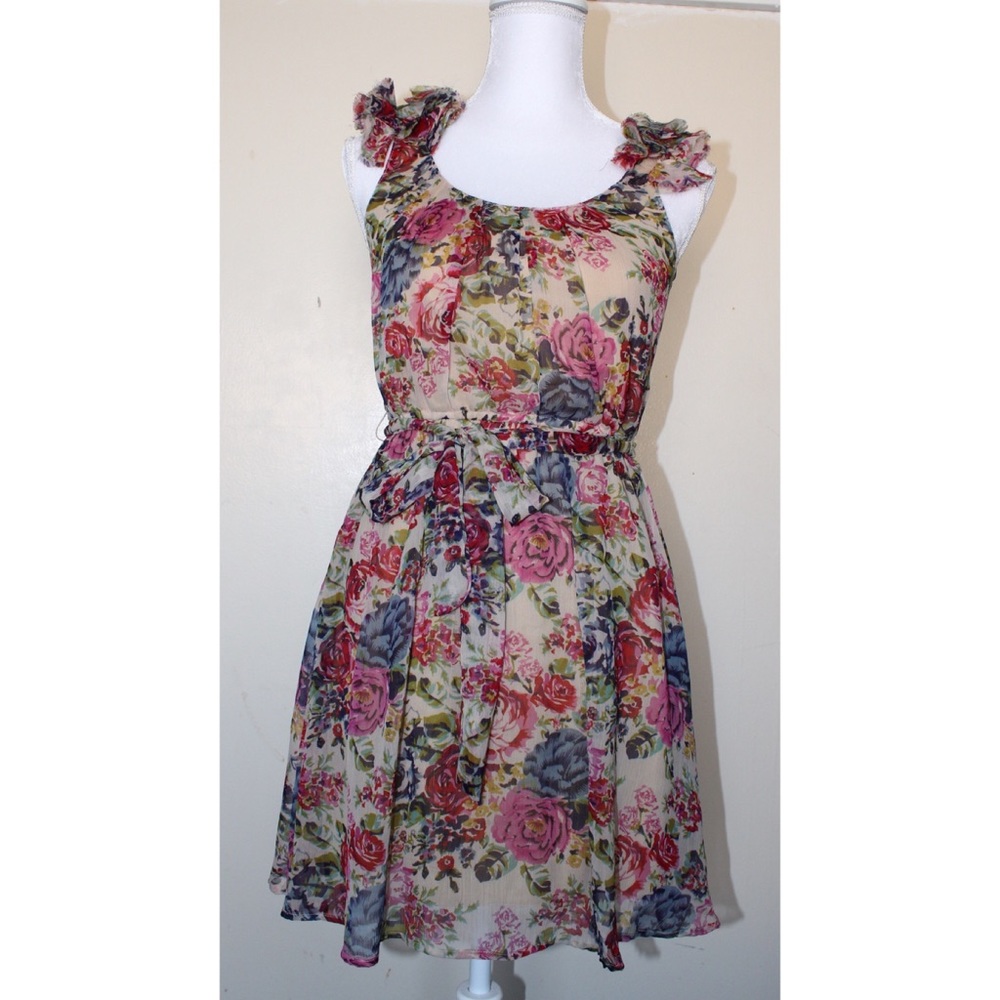 Flower ruffle midi dress spring multicolor
