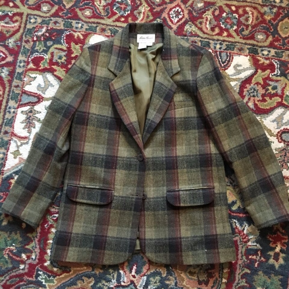 Vintage Plaid Eddie Bauer Peacoat 100% Wool 1990's