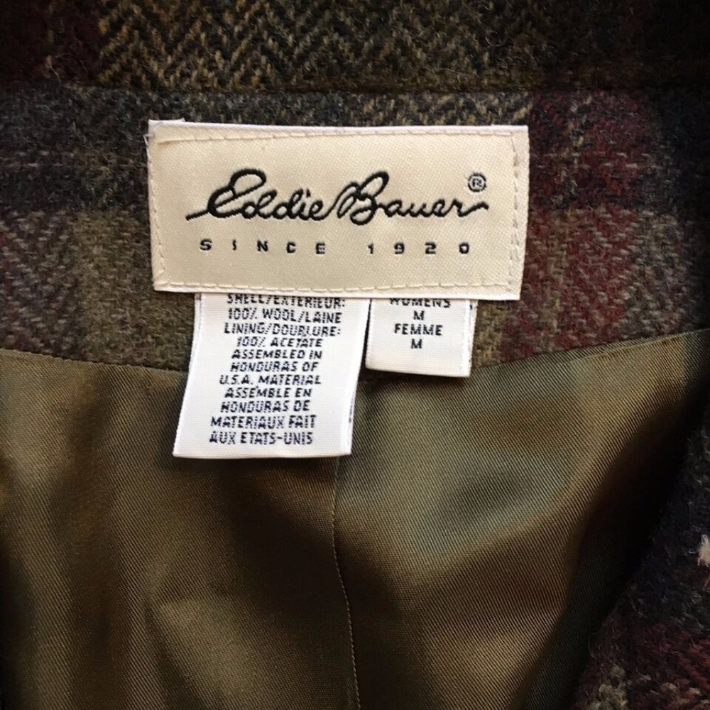 Vintage Plaid Eddie Bauer Peacoat 100% Wool 1990's - Picture 4 of 6