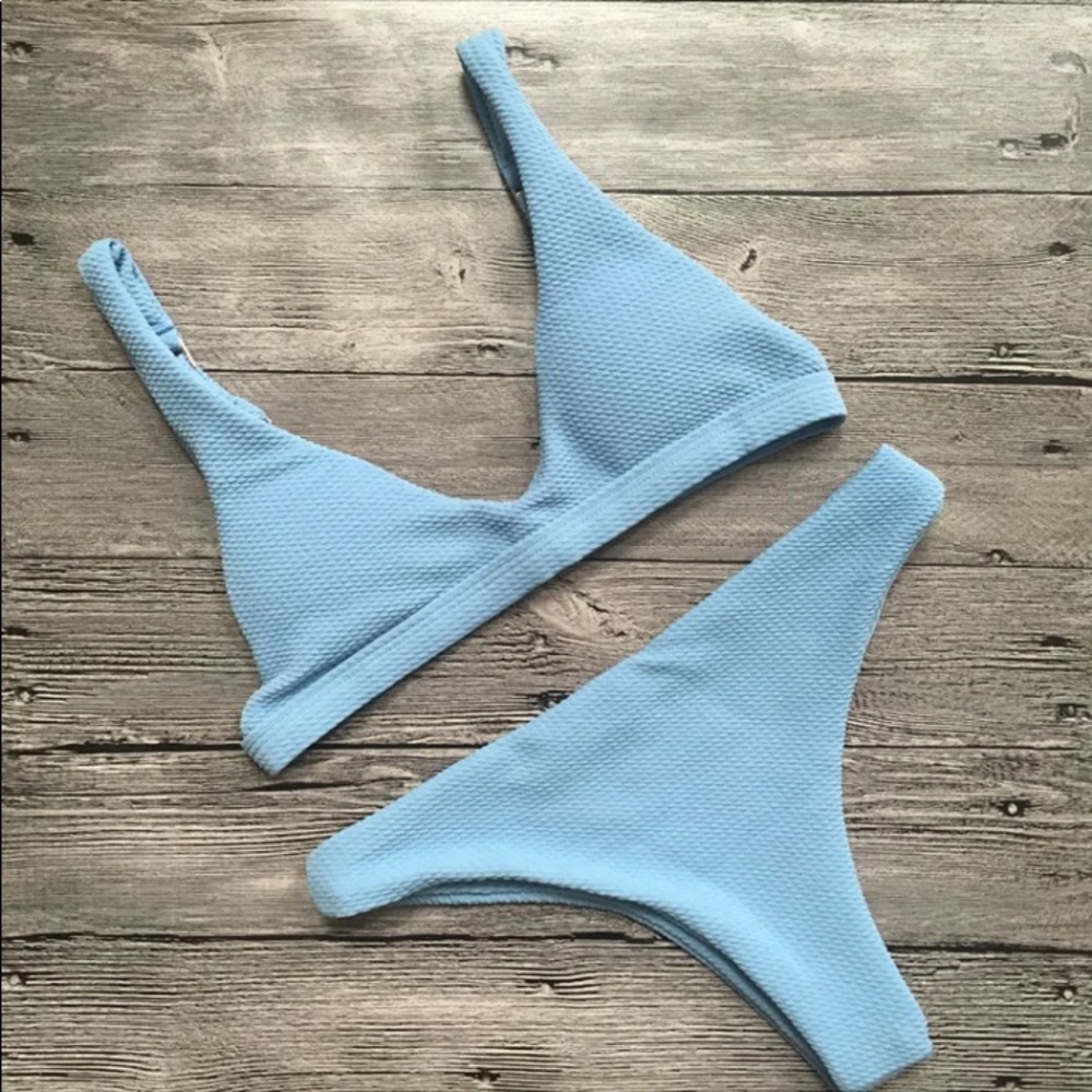 Light blue bandage cheeky Brazilian bikini