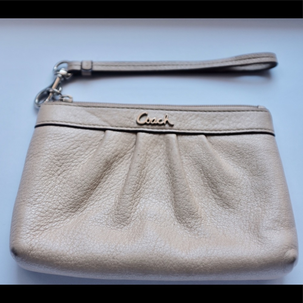 Coach Champagne Pebble Leather Wristlet