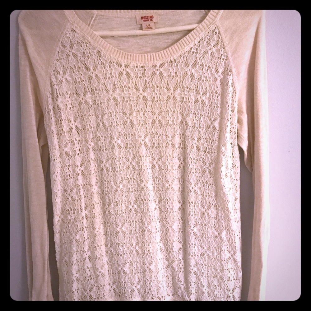 Cream Laced Front Sweater