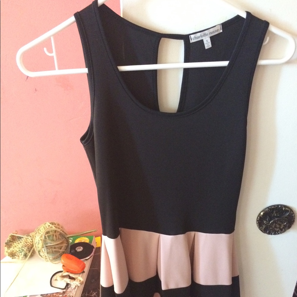 Black and pink fit and flare dress
