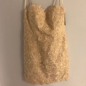 Cream Colored Flower Overlay Formal Dress