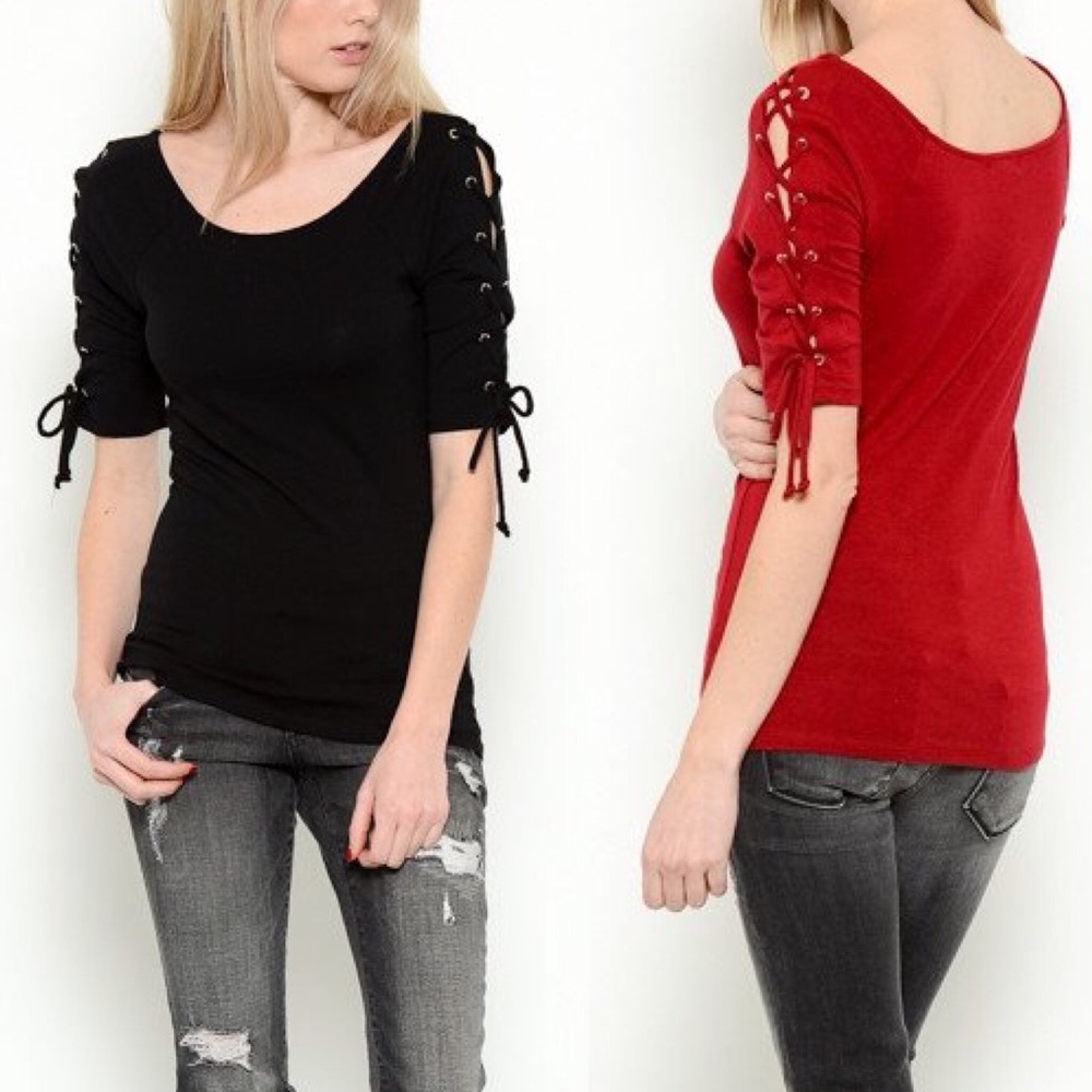 Arm Lace Up Top Black