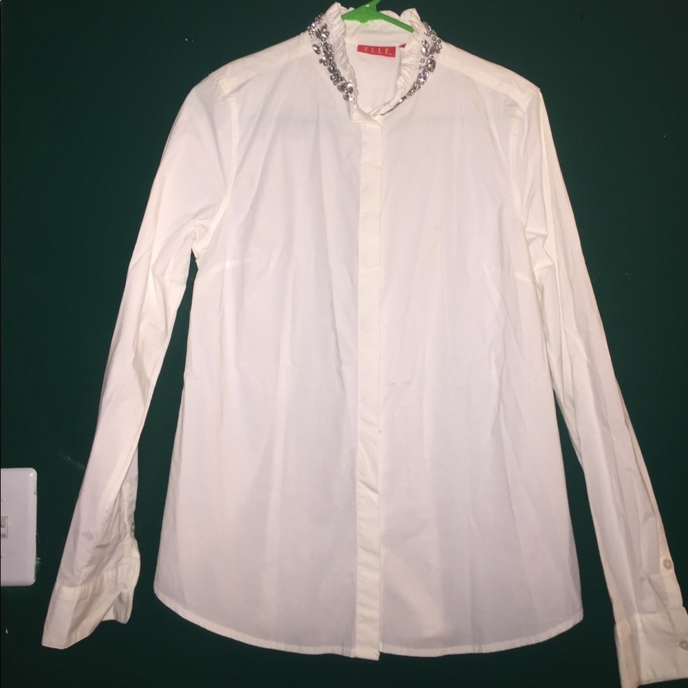 Jeweled Frilly Collared Button Down