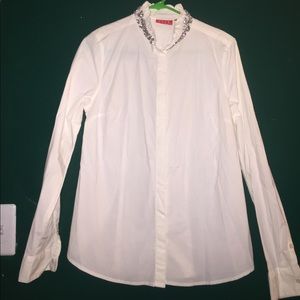 Jeweled Frilly Collared Button Down