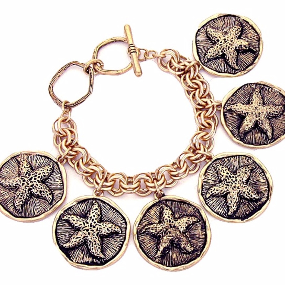 Starfish Coin Charm Bracelet Gold Plated