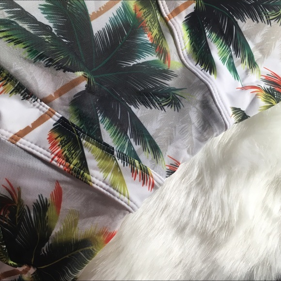 White palm tropical mesh one piece swimsuit - Picture 3 of 4