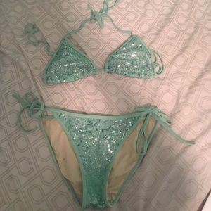 Teal Sparkly Bikini Bottoms
