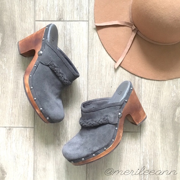 UGG Shoes - UGG Suede Kaylee Braided Clog Grey Boho