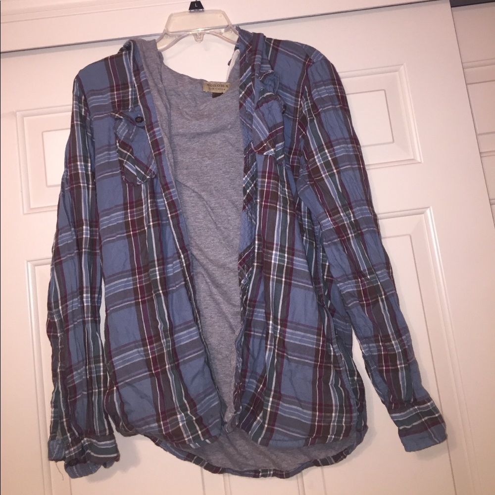 Plaid button up hoodie