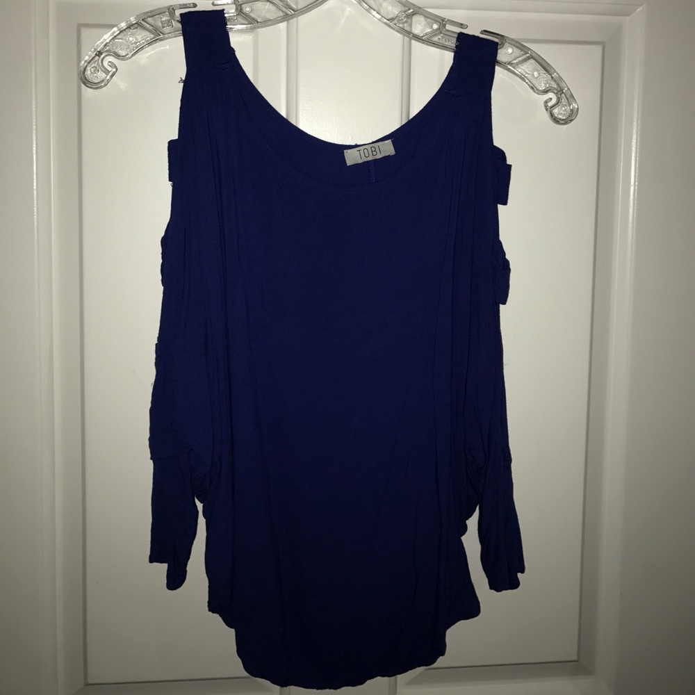 Tobi Cobalt Blue Ladder Sleeve Top