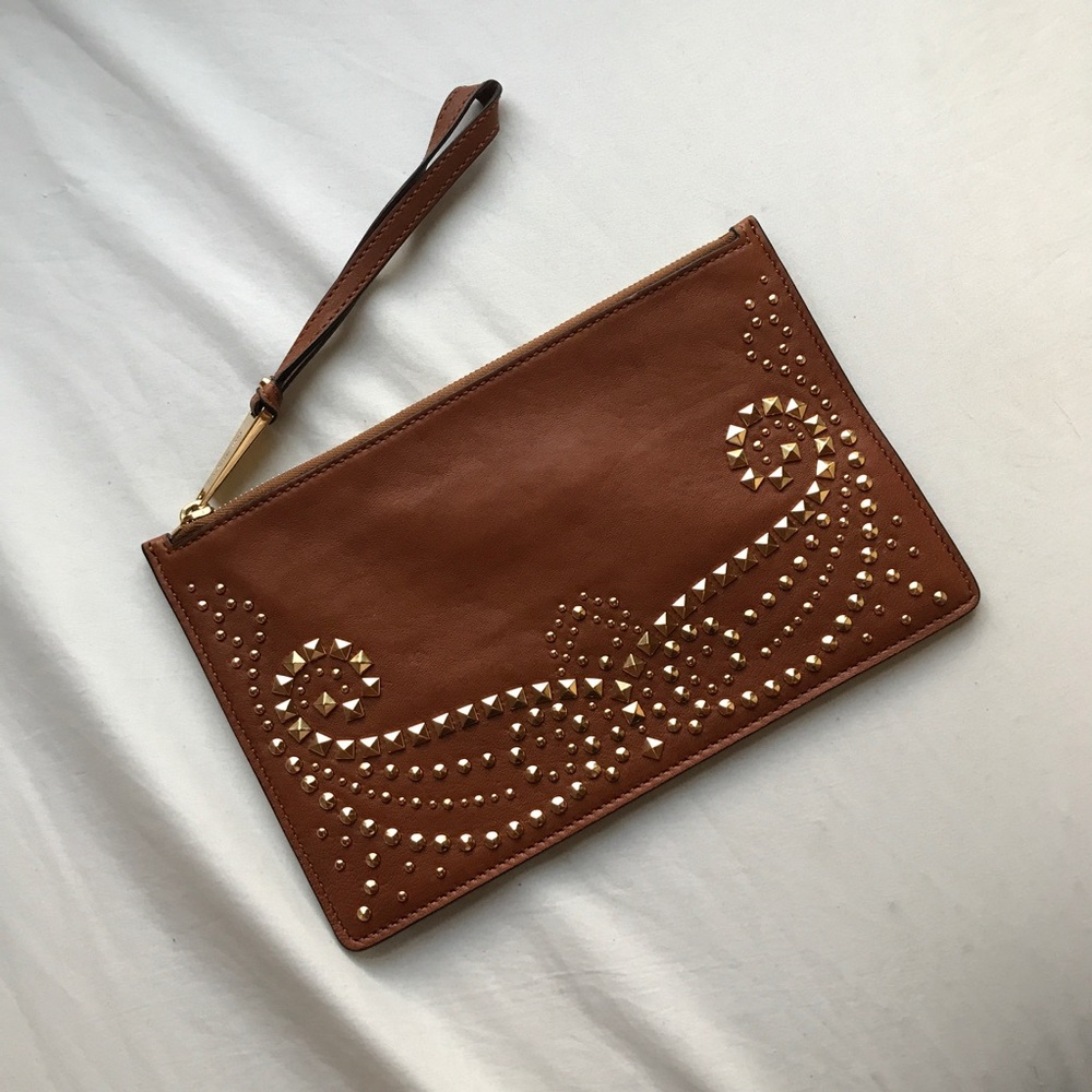 Michael Kors Leather Studded Zip Clutch
