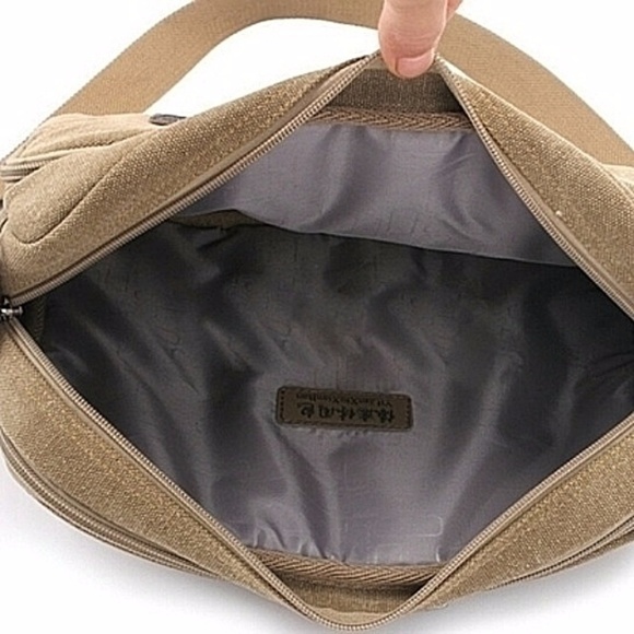 Olive Green Canvas Messenger Bag Laptop Shoulder Bag Durable Crossbody for Men - Picture 4 of 13