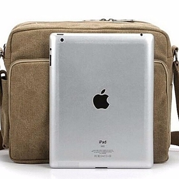 Olive Green Canvas Messenger Bag Laptop Shoulder Bag Durable Crossbody for Men - Picture 2 of 13