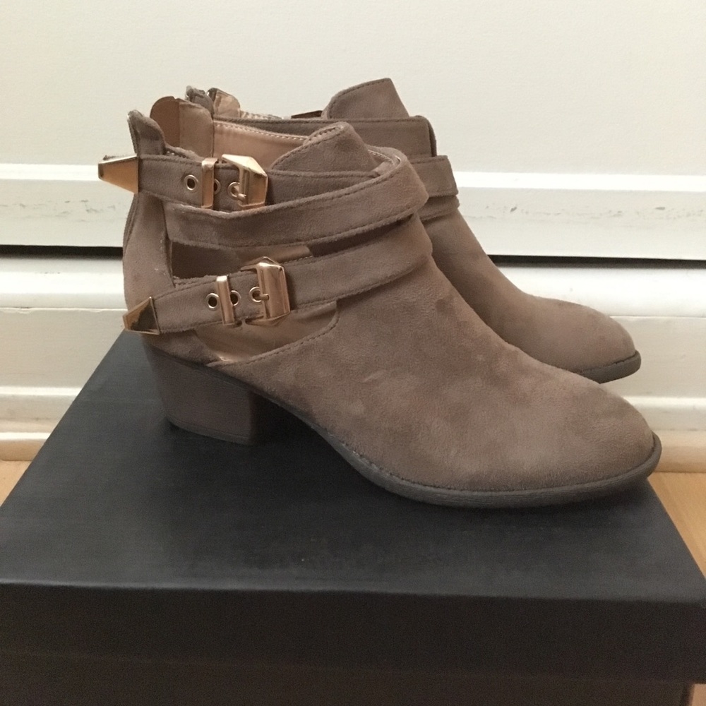 Taupe & Gold Suede Booties