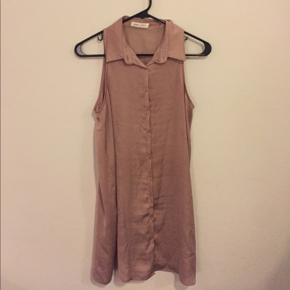 Brown silky button down dress!