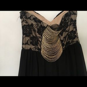 Black/nude lace high low dress