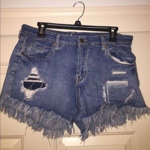 Distressed high rise shorts