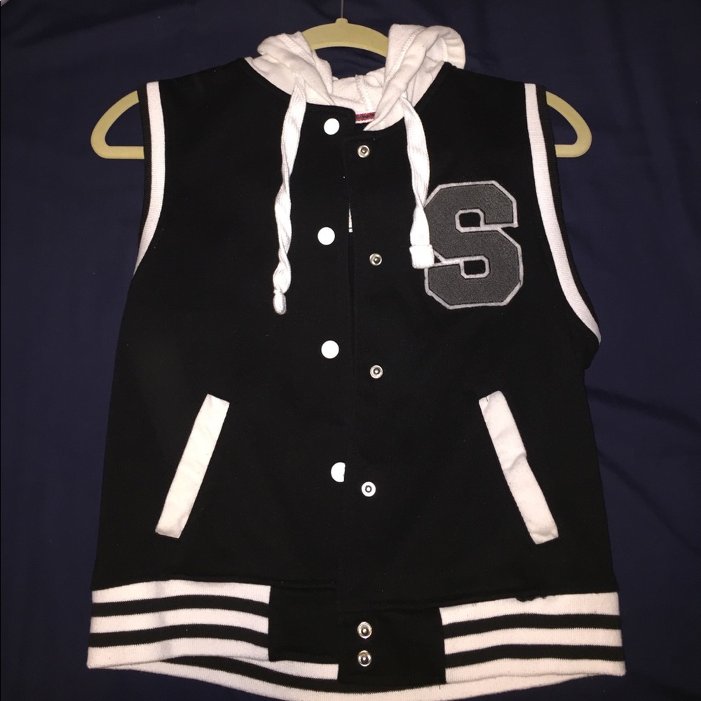 Black and white Varsity vest