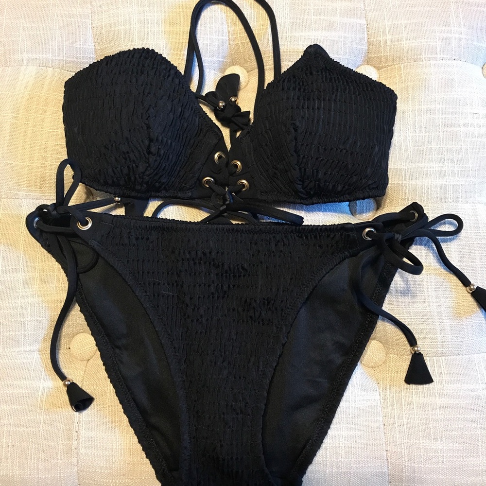 Victoria's Secret Smocked Lace Up Bikini Set
