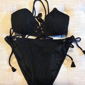 Victoria's Secret Smocked Lace Up Bikini Set