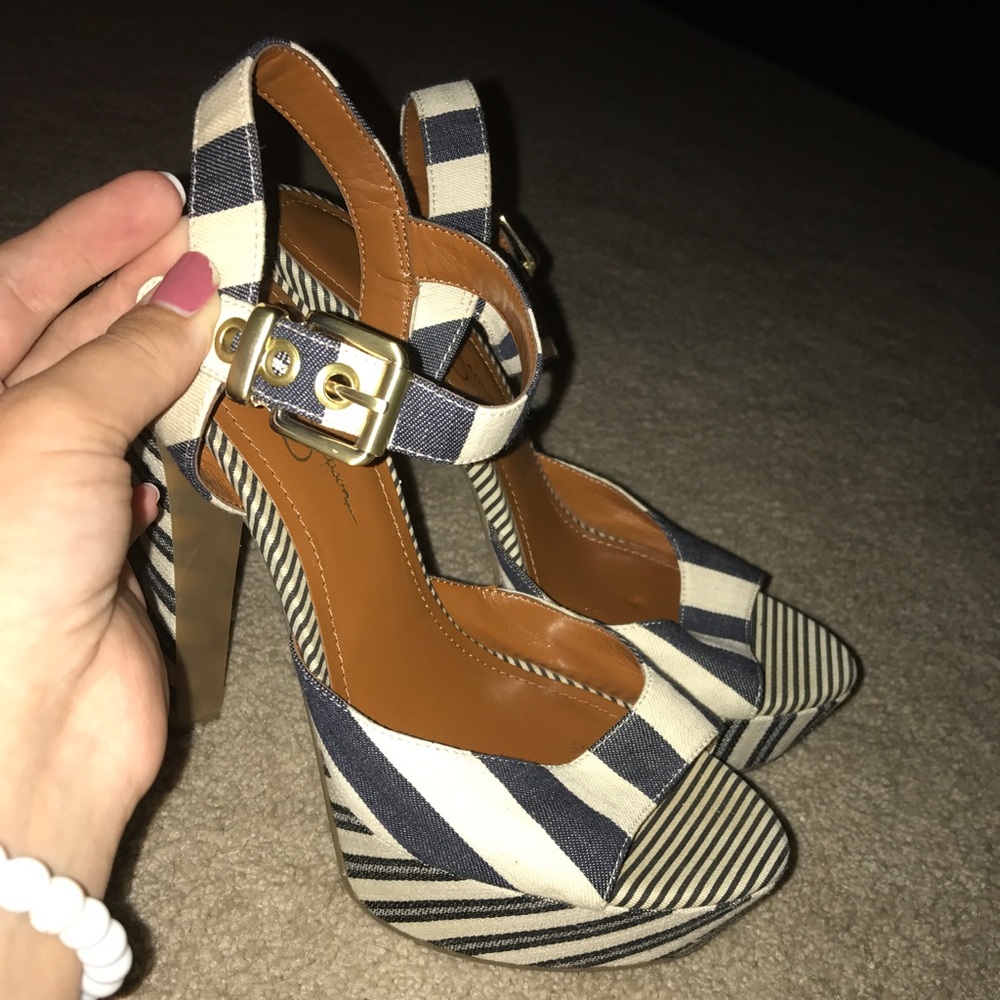 Jessica Simpson Striped Fabric High Heels