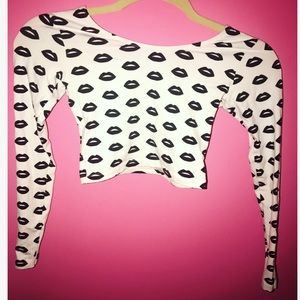 American Apparel Black and White Lips Crop Top