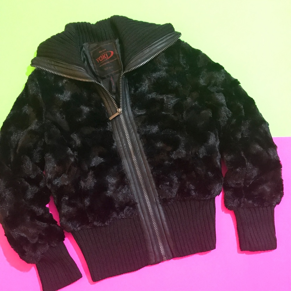 Girls faux fur black jacket NWOT