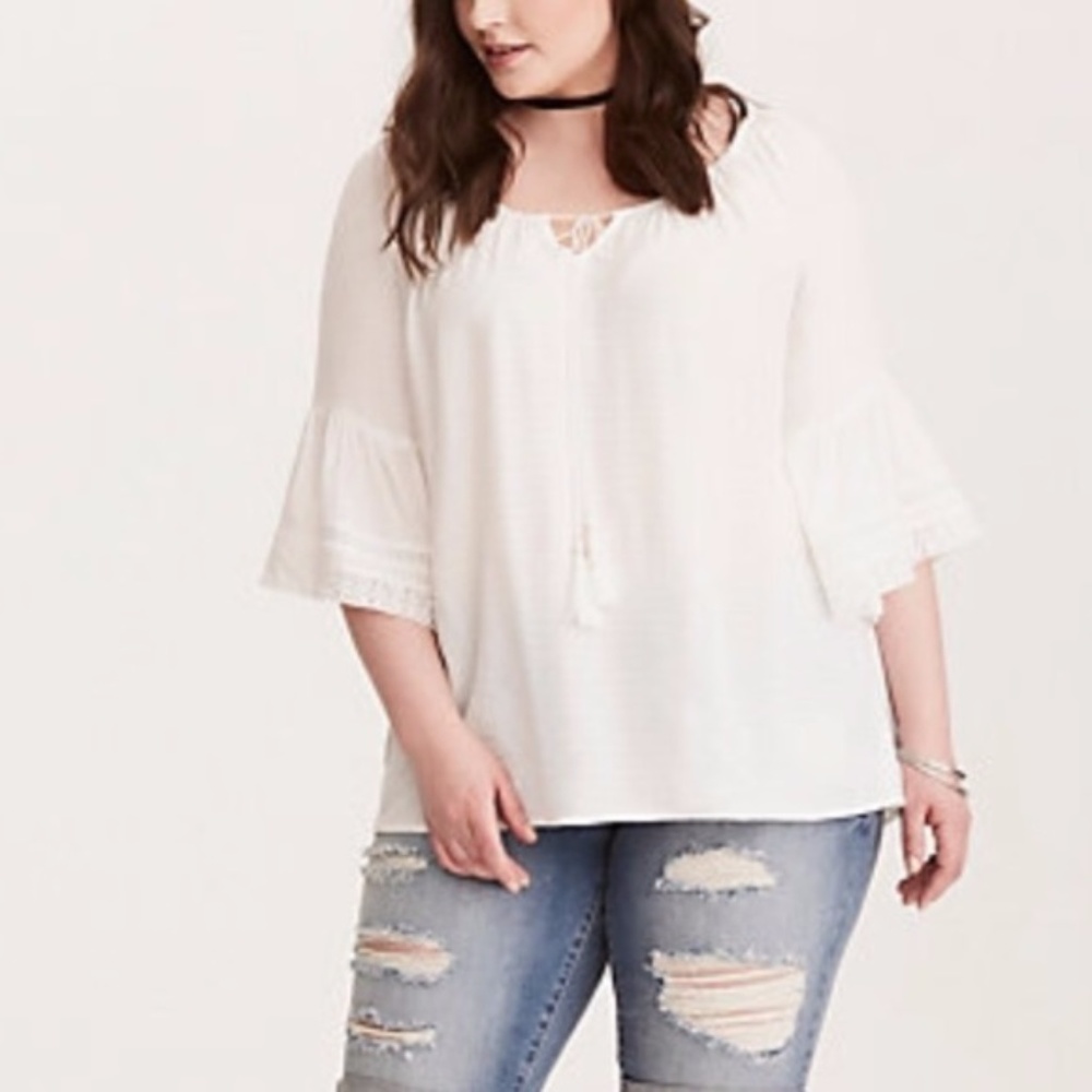NWT Torrid Peasant Blouse w/Tassels & Bell Sleeves