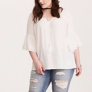 NWT Torrid Peasant Blouse w/Tassels & Bell Sleeves