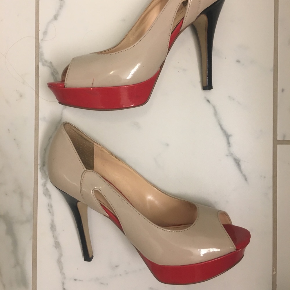 Marc fisher cream red and black pumps