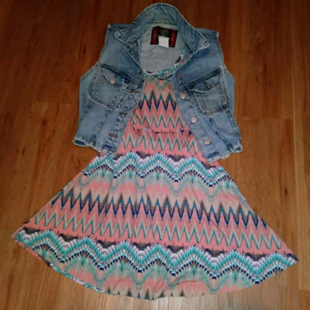 Lot of 2 Size S Denim Vest and Tribal Print Dress