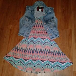 Lot of 2 Size S Denim Vest and Tribal Print Dress