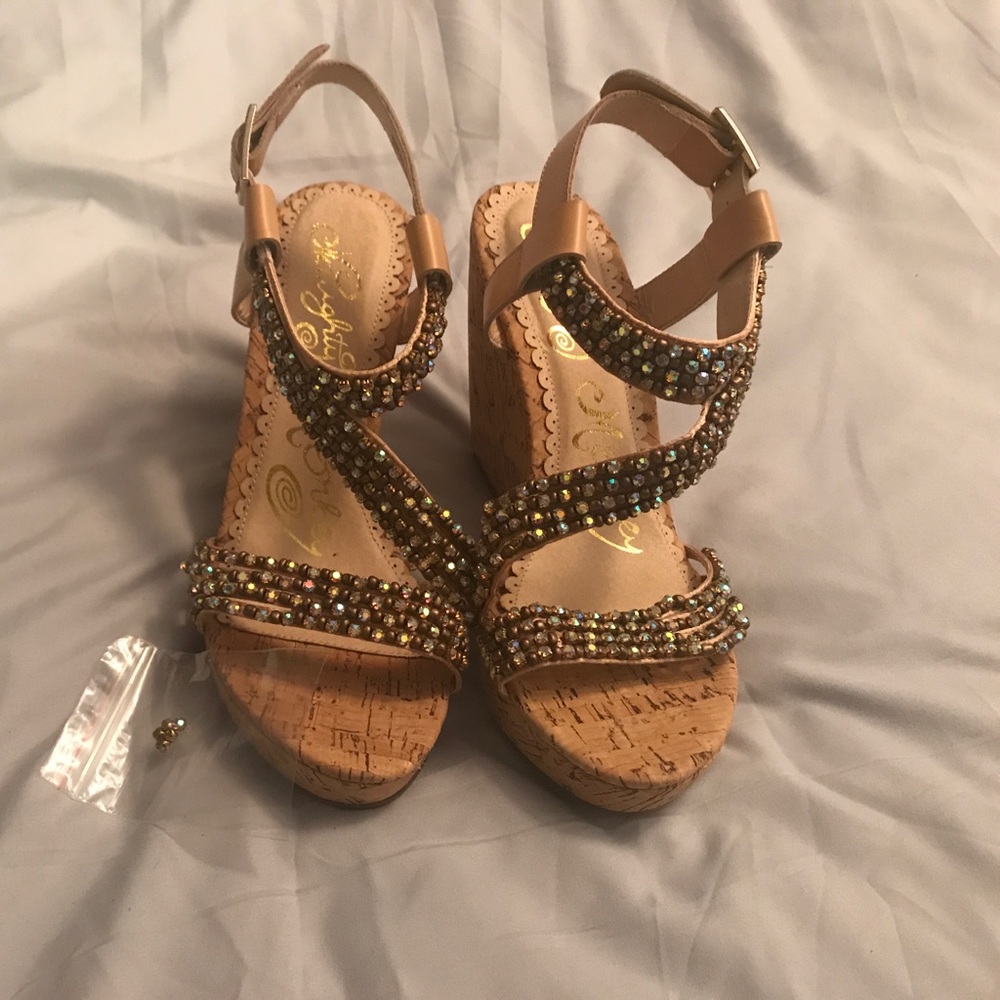 Beaded Wedged Sandals