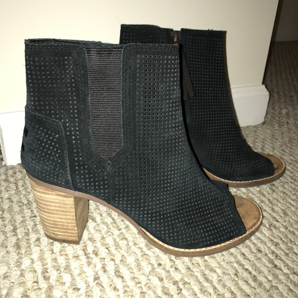 Toms Suede Perforated Majorca Peep Toe Booties