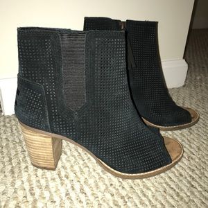 Toms Suede Perforated Majorca Peep Toe Booties