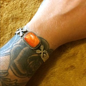 Navajo spiny oyster sterling silver cuff