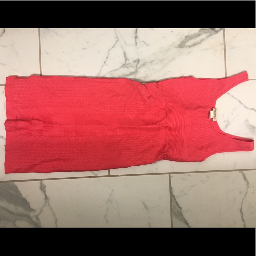 Pink coral bodycon dress with keyhole back