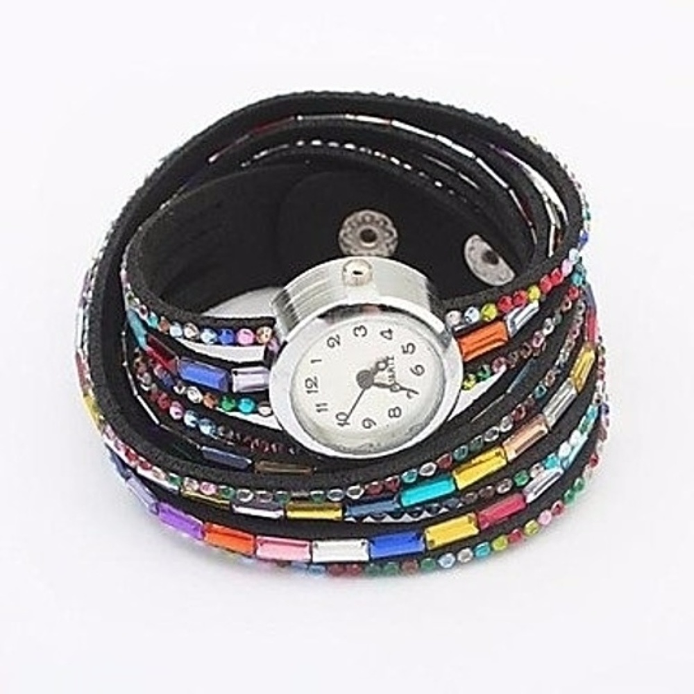 Colorful Leather Wrap Bracelet Watch - Picture 2 of 3